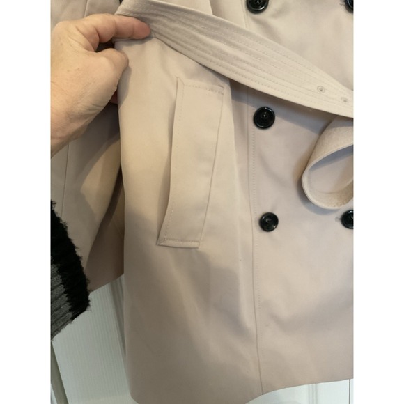 Lands' End Tan Rain Trench Coat Short Double Breasted Belted - Women's Size 18 - Picture 9 of 16